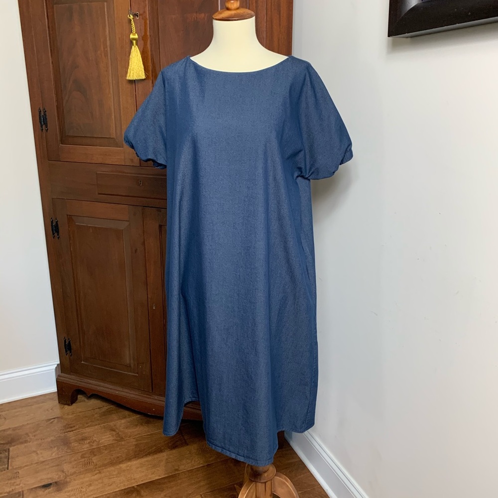 Thurley denim short puff sleeve tent dress M